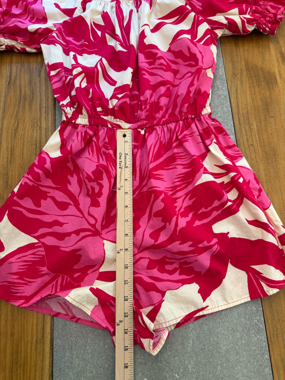 Flying Tomato Tropical Floral Puff Sleeve Romper Pink Cream Small - Picture 7 of 10